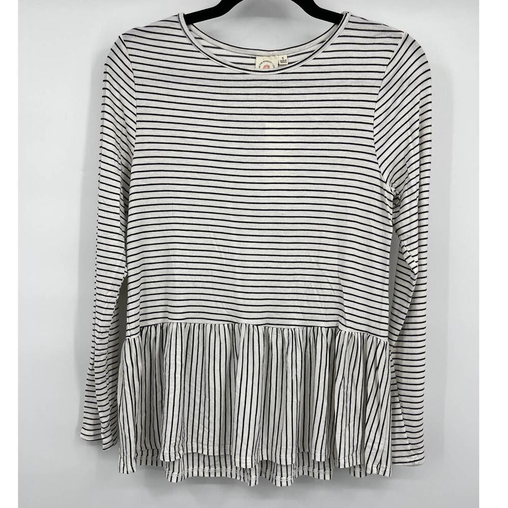 Live In The Moment White Black Striped Peplum Top Blouse Womens Size Small NEW